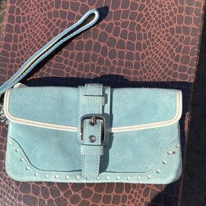 Coach Blue Suede Clutch with Strap